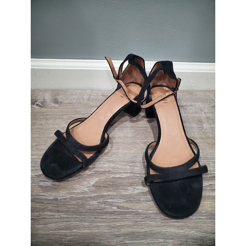 J. Jill Lyla Suede Open Toe Shoe Sz 8 Ankle Strap Block Heel Classic Black